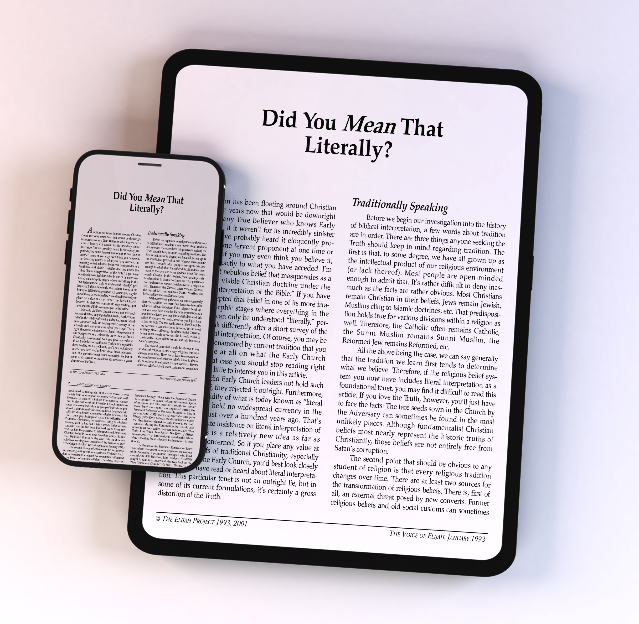 A smartphone and tablet side by side, both displaying an article titled ‘Where Are Jesus’ Disciples?’ on white screens.