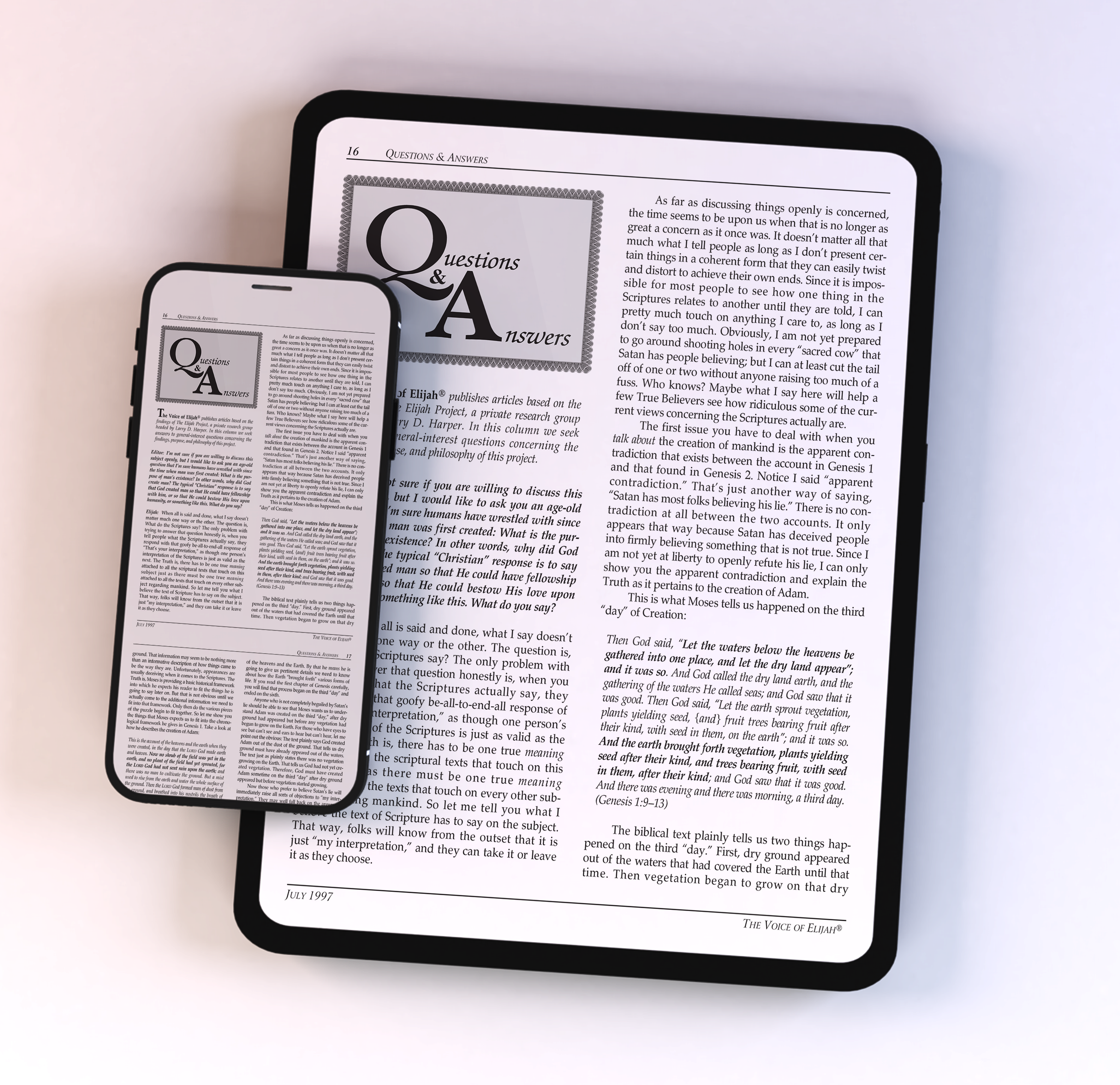 A smartphone and tablet side by side, both displaying an article titled ‘Questions & Answers’ on white screens.