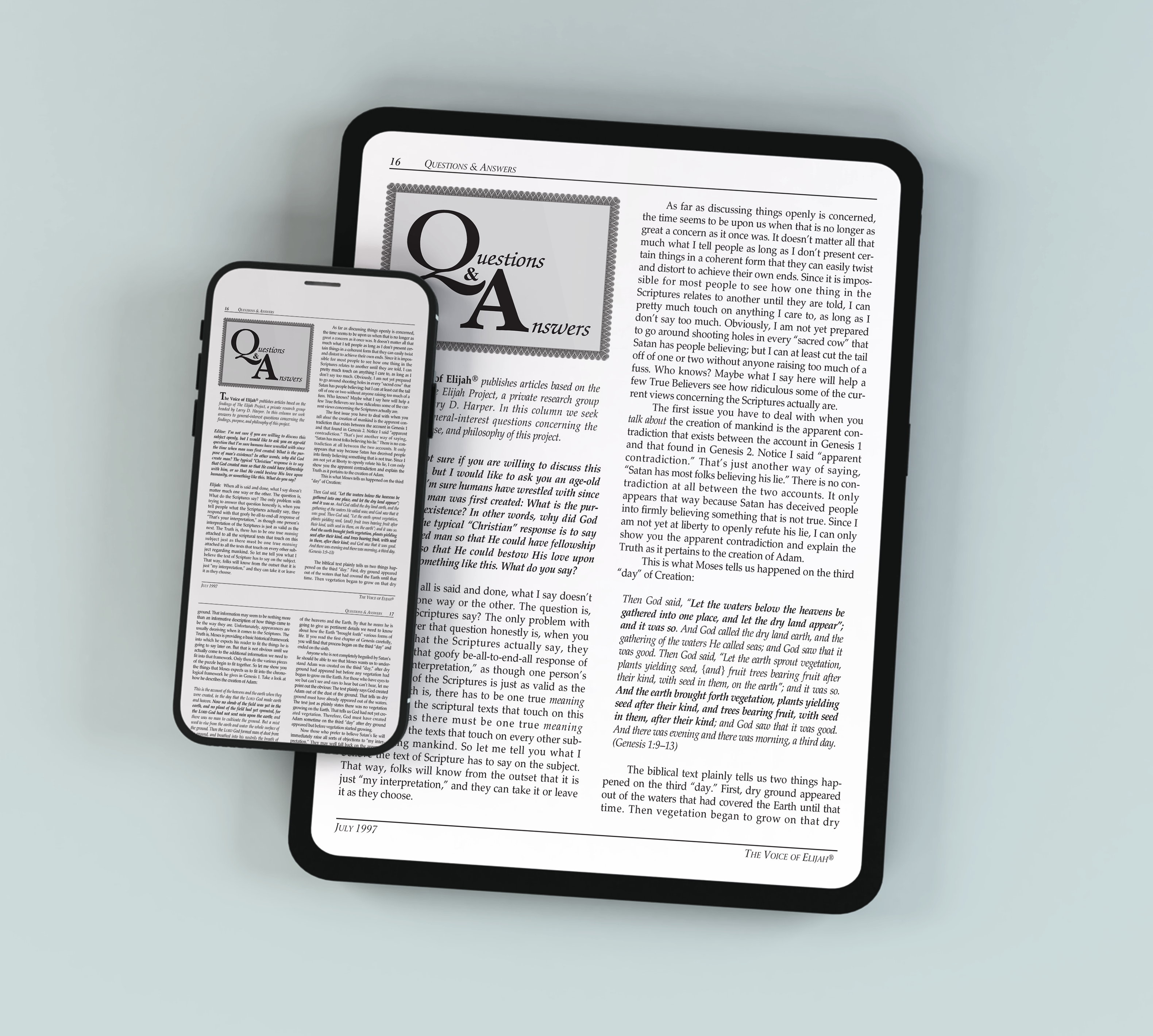 A smartphone and tablet side by side, both displaying an article titled ‘Questions & Answers’ on white screens.