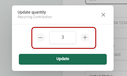 Shows where the user will use the plus and minus icons to increase or decrease their contribution amount.