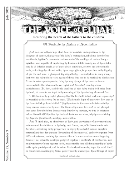 A picture of the Voice of Elijah newsletter, July 2024 issue