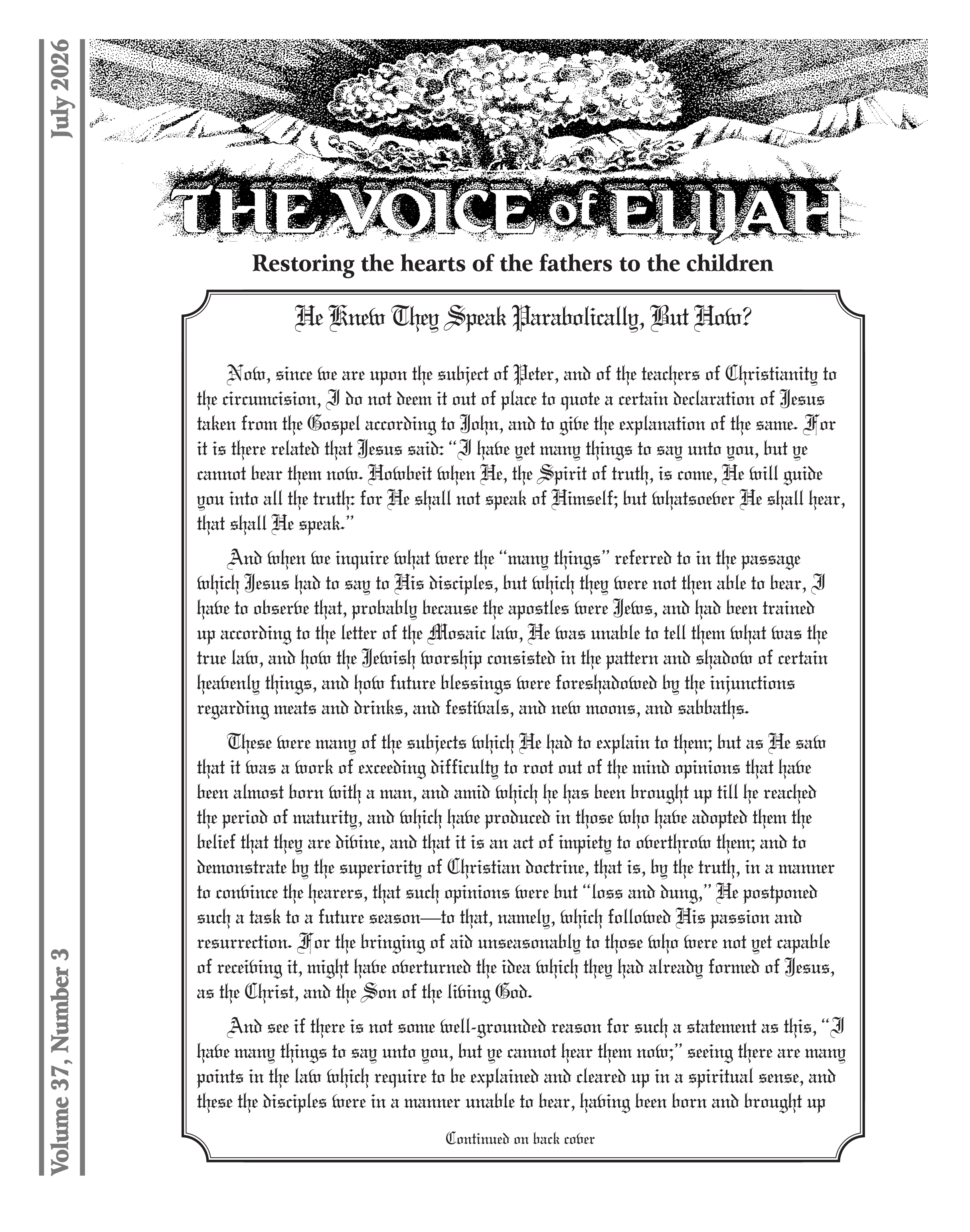 Cover of The Voice of Elijah Newsletter, July 2026 issue, titled 'Seven Sometimes Seems So Sensible' by Larry Dee Harper.